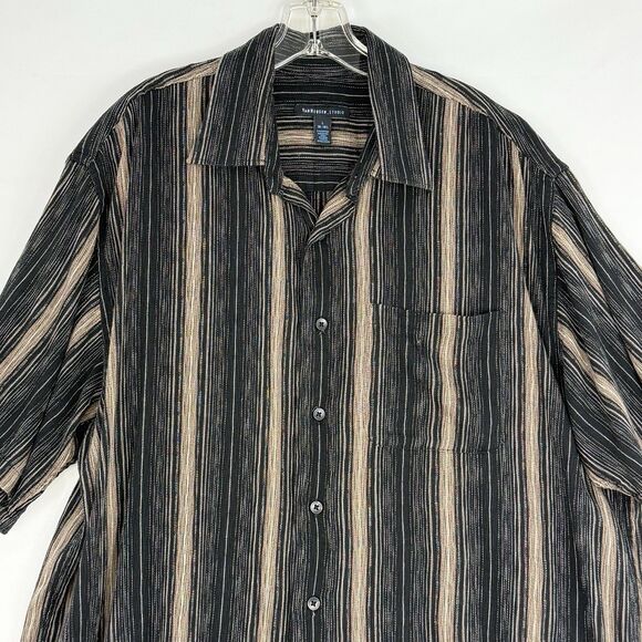 VAN HEUSEN Short Sleeve Cotton Rayon Striped Shirt Men's Size L 16-16.5 - Picture 3 of 11